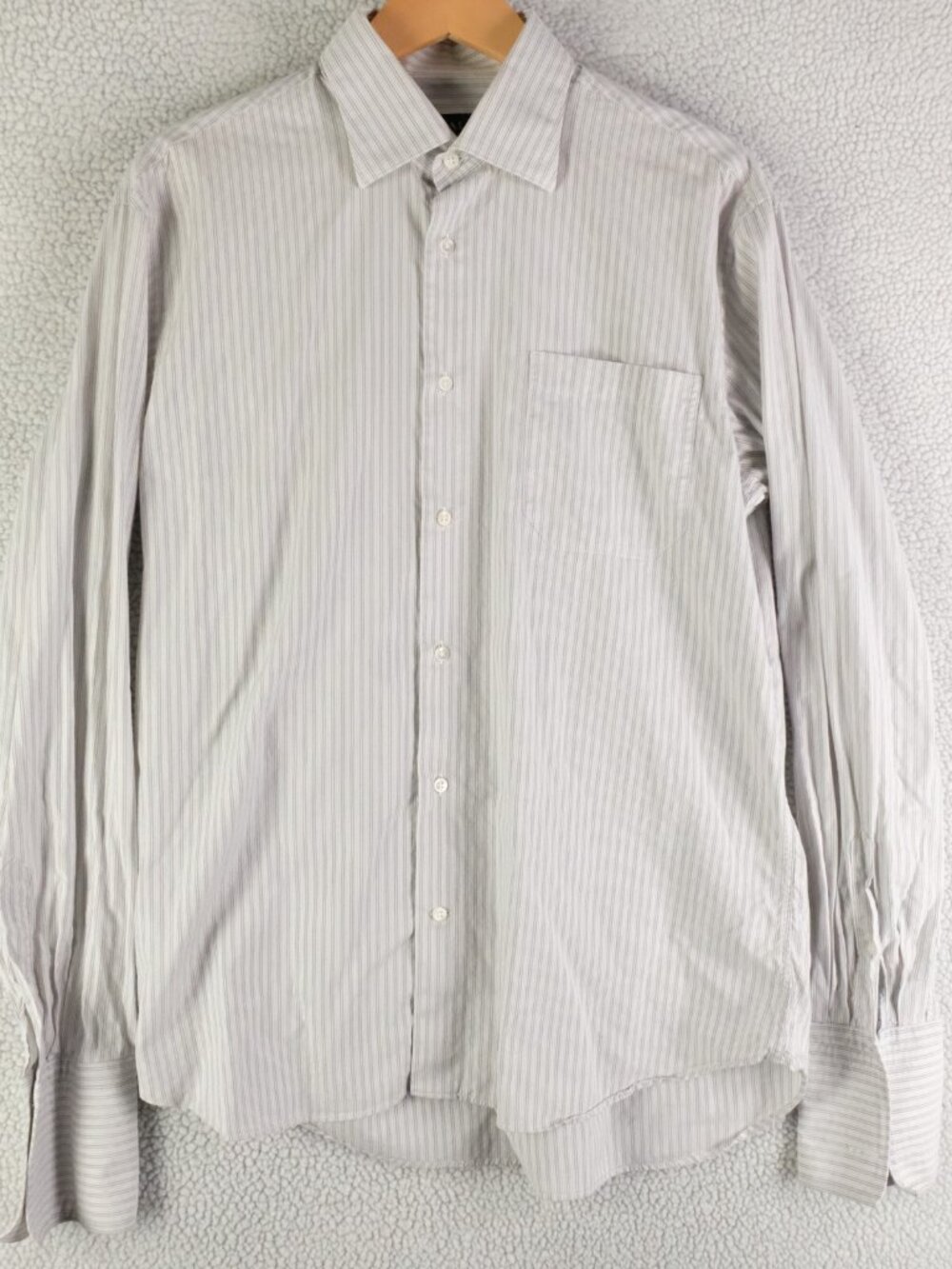 Canali Dress Shirt Mens 41 16 White Gray Striped French Cuff Business Formal